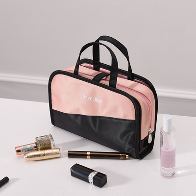 Maquillage en plastique clair pliable de sac d'article de toilette de sac cosmétique imperméable noir de rose