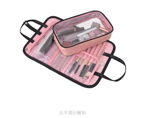 Maquillage en plastique clair pliable de sac d'article de toilette de sac cosmétique imperméable noir de rose