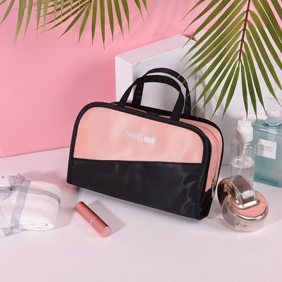 Maquillage en plastique clair pliable de sac d'article de toilette de sac cosmétique imperméable noir de rose