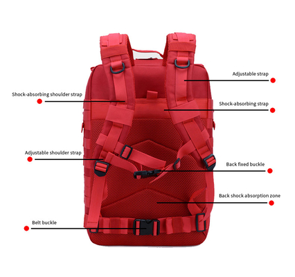 Sac à dos militaire extérieur tactique du sac à dos 45L d'ordinateur portable de voyage de polyester rouge