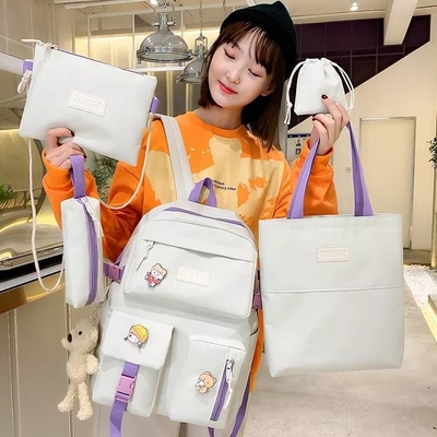 Le sac d'école de filles a placé la toile ODM de sac de crayon de bride d'ensemble de sac à dos de 5 morceaux