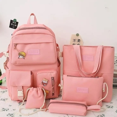 Le sac d'école de filles a placé la toile ODM de sac de crayon de bride d'ensemble de sac à dos de 5 morceaux