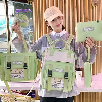 Le sac à dos vert place les filles durables de cartable d'étudiants d'ordinateur portable