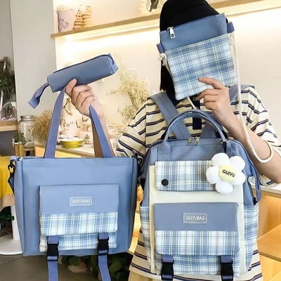 Les filles de toile instruisent l'université d'ensemble de sac le cartable mignon qu'imperméable place le portefeuille