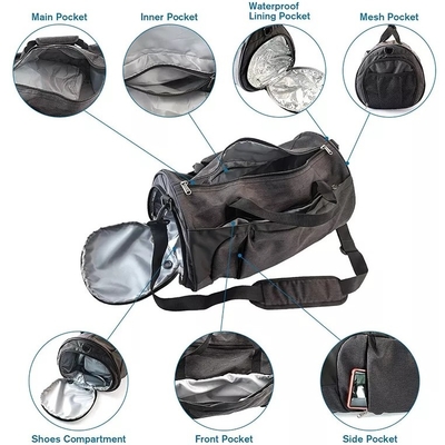 Anti sac de gymnase de sac de voyage de vol de polyester avec le compartiment humide de chaussure de poche